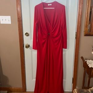 Calvin Klein Red Long Sleeve Maxi Dress